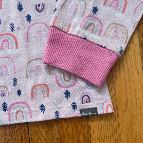 4/$25 Eddie Bauer Pajama Set Girls Medium 10/12 Pink Rainbow Long Sleeve Pants - Picture 8 of 15